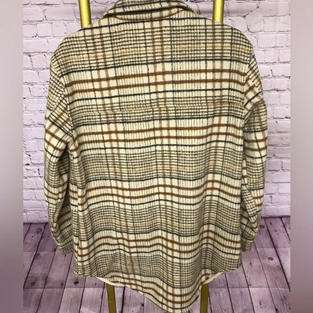 NWOT JOIE Oversized Neutral Plaid Button Up Casual Wool Blend Jacket Shacket M